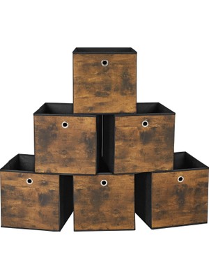 Nacario Songmıcs Saklama Kutusu, 6'lı Set, Düzenleme Kutuları, Dokunmamış Kumaş, Katlanır Kutu, 30 x 30 x 30 Cm, Kumaş Kutu, Küp Raf Için, Giysi Düzenleyici, Vintage Kahverengi-Siyah RFB102B01