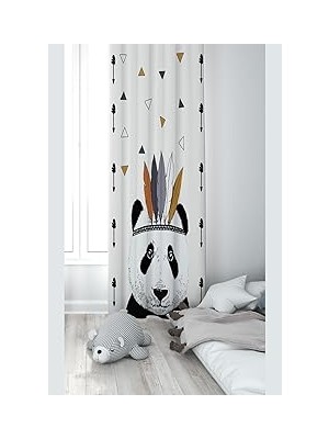 Nacario Pelangi Beyaz Panda Desenli Dijital Baskı Yıkanabilir Bebek Çocuk Odası Fon Perdesi, Beyaz-Siyah 140 x 270