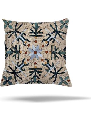 Nacario Pelangi Çiçekli Mozaik Kilim Etnik Desen Gizli Fermuarlı Yastık Kılıfı Kırlent Kılıfı Koltuk Yastık Kılıfı, Koyu Yeşil-Bej 45 x 45