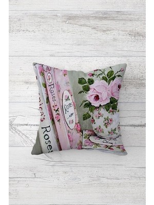 Nacario Pelangi Vintage Çiçek Desenli Çift Tarafı Baskılı Gizli Fermuarlı Yastık Kılıfı Kırlent Koltuk Yastık Kılıfı, Toz Pembe-Gri 45 x 45, 24691169045451