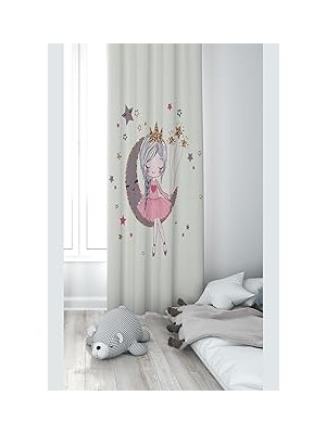 Nacario Pelangi Prensen Ay ve Yıldız Desenli Dijital Baskı Yıkanabilir Bebek Çocuk Odası Fon Perdesi, Karışık Renkli 140 x 270