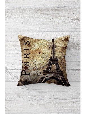 Nacario Pelangi Paris Eyfel Kulesi Çift Tarafı Baskılı Gizli Fermuarlı Yastık Kılıfı Kırlent Koltuk Yastık Kılıfı, Bej-Kahve 45 x 45
