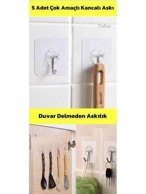 Nacario Tafce Kendinden Yapışkanlı Kancalı Mutfak Banyo Askısı Şeffaf 5 Adet