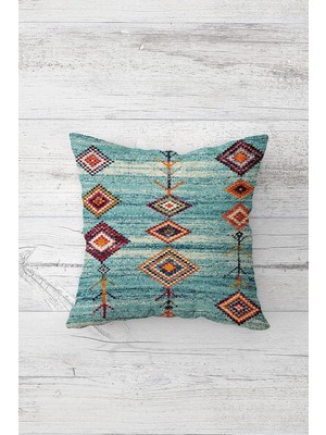 Nacario Pelangi Etnik Kilim Desenli Çift Tarafı Baskılı Gizli Fermuarlı Yastık Kılıfı Kırlent Koltuk Yastık Kılıfı, Turkuaz 45 x 45