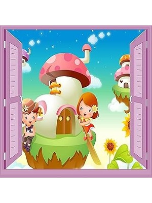 Nacario Çocuk Odası Bebek Odası Pencere Poster Duvar Kağıdı Mantar Ev