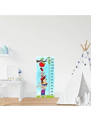 Nacario Çocuk Odası Bebek Odası Boy Ölçer Boy Cetveli Sticker Hayvanlar Elma