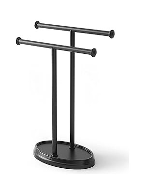 Nacario Umbra Palm Lavabo Için Havlu Askısı, Serbest Duran Havlu Askısı, Iki Kollu Metal Takı Koyma Yeri Ile, Siyah, Standart Boyut