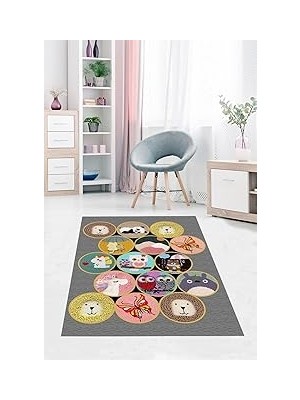 Nacario Pelangi Animal Desenli Hayvan Figürlü Dijital Baskılı Yıkanabilir Kaymaz Taban Çocuk Odası Halısı, Karışık Renkli 100 x 300