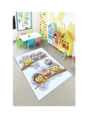 Nacario Pelangi Lila Kuş Desenli Çocuk Yıkanabilir Kaymaz Taban Leke Tutmazbebek ve Çocuk Odası Halısı, Lila 160 x 250