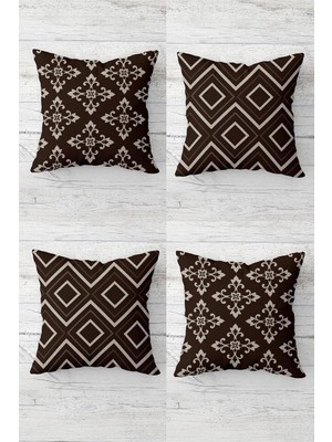 Nacario Pelangi Geometrik Etnik Desen Osmanlı Gizli Fermuarlı Kırlent Kılıfı Koltuk Yastık Kılıfı TAKIM(4ADET), Bej-Kahverengi 45 x 45