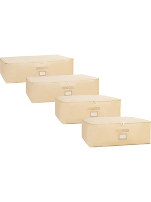 Nacario Ocean Home Textile 4'lü Bej Balıksırtı Baza Altı Hurç Set 2 Adet 62 x 46 x 22/2 Adet 74 x 46 x 22 cm