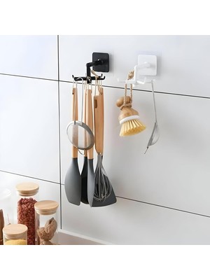 Nacario 1 Adet 6 Kancalı 360° Döner Yapıştırmalı Askılık - Mutfak ve Banyo Organizeri, Kepçe, Havlu, Lif Askısı