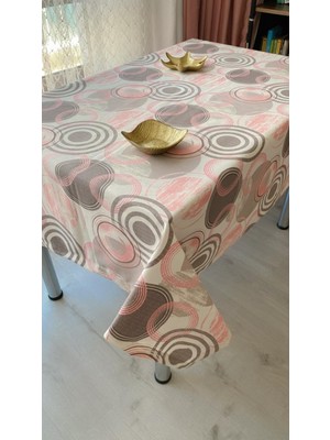 Nacario Defnelam Dertsiz Masa Örtüsü Duck Keten Sıvı Geçirmez 150 x 180 cm (Pembe Yuvarlak)