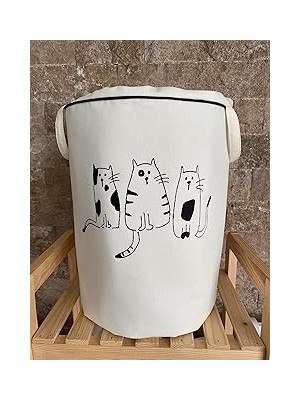 Nacario Home Baby Kedi Nakışlı Bez Oyuncak & Kirli Sepeti