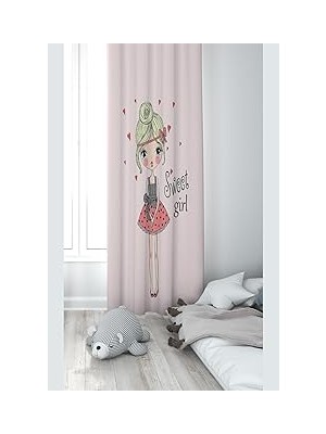 Nacario Pelangi Sweet Girl Desenli Dijital Baskı Yıkanabilir Bebek Çocuk Odası Fon Perdesi, Pudra 140 x 240