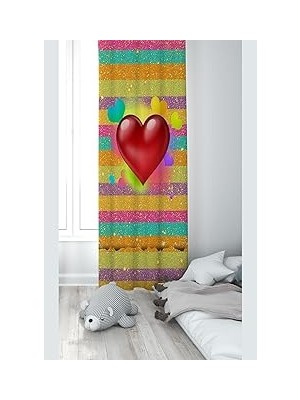 Nacario Pelangi Çok Renkli Kalp Desenli Dijital Baskı Yıkanabilir Bebek Çocuk Odası Fon Perdesi, Çok Renkli 140 x 200