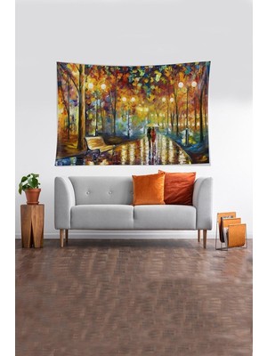Nacario Pelangi Bej Yağmurda Yürüyen Çift Desenli Leke Tutmaz Kadife Kumaş Duvar Örtüsü Duvar Halısı Tapestry YWLL462, 35 x 50