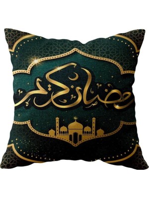 Nacario Pelangi Yeşil Gold Ramazan Tema Dekoratif Çift Taraflı Gizli Fermuar Kırlent Koltuk Yastık Kılıfı, Yeşil-Gold 43 x 43
