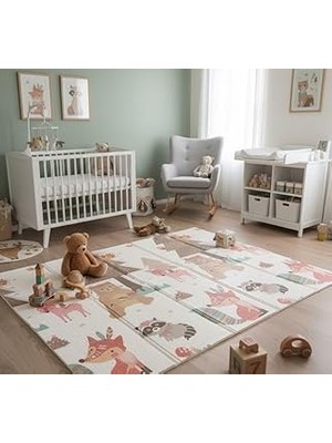 Nacario Katlanabilir Çift Taraflı Eğitici Çocuk Oyun Matı, Halısı 180X150 (Taşıma Çantalı) - Ayı