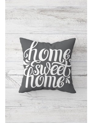Nacario Pelangi Gri Home Sweet Home Çift Tarafı Baskılı Gizli Fermuarlı Yastık Kılıfı Kırlent Koltuk Yastık Kılıfı, Gri-Beyaz 45 x 45