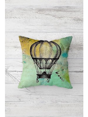 Nacario Pelangi Uçan Balon Desenli Çift Tarafı Baskılı Gizli Fermuarlı Yastık Kılıfı Kırlent Koltuk Yastık Kılıfı, Mint-Sarı-Siyah 45 x 45, 24691144845451