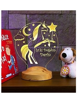 Nacario Unicorn Isimli Gece Lambası, Tek Boynuzlu At Isimli Kız Çocuk Odası Hediyesi LED Lamba, Unicorn Doğum Günü Parti Hediyesi