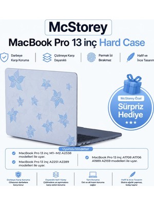 Nacario Mcstorey MacBook Pro 13 Çiçek Desenli Kılıf A1706 A1708 A1989 A2159 A2251 A2289 A2338 M1 M2 Uyumlu Baskılı Sert Kılıf Ince Hafif Koruyucu Kapak Açık Mavi