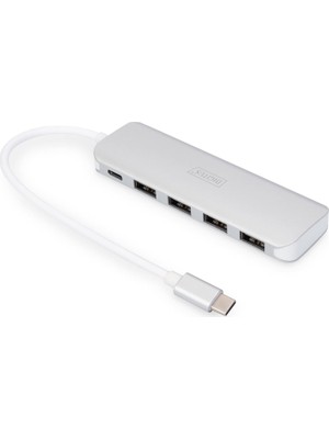 Nacario Dıgıtus DA-70242-1 – USB Hub – 4 Port USB 3.2 Gen 1 Hub Tip C – 5 Gbit/s'ye Kadar Süper Hızlı Veri Aktarımı – Kompakt ve Taşınabilir – Tak ve Çalıştır – Pc, Dizüstü Bilgisayar ve Mac Için – Gümüş
