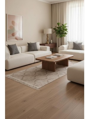 Nacario Minimal Bej Modern Desen Çift Taraflı Makinede Yıkanabilir Ev Içi & Dış Mekan Uyumlu Kilim