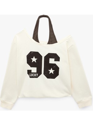 Koton Halter Yaka Uzun Kollu Şardonlu Baskılı Sweatshirt