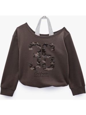 Koton Halter Yaka Uzun Kollu Şardonlu Baskılı Sweatshirt
