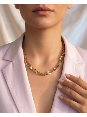 Eva Takı Store Sıralı Arpa Pullu Model Altın Kaplama Kolye
