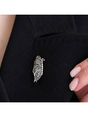 Ebrar Silver Gümüş Kelebek Broş 925 Ayar Gümüş Kelebek Figürlü Kadın Broş