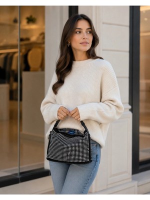 RoseBuy Bags Siyah Taşlı Kadın El ve Omuz Çantası – Gece Davet & Abiye Çantası