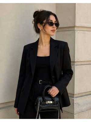 RoseBuy Bags Siyah Gold Tokalı Rugan Zincir Askılı Mini Kadın El ve Omuz Çantası