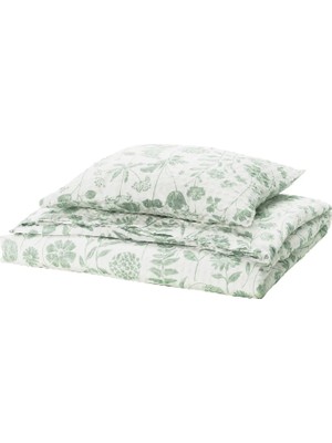 IKEA Nalbjörnbar Beyaz-Gri-Yeşil 150X200/50X60 cm Tek Kişilik Nevresim Seti