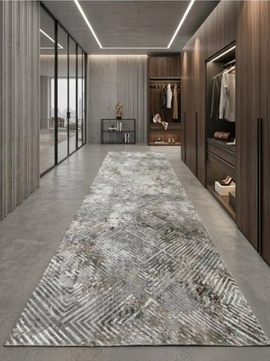 Antiq Halı Gri Modern Kaymaz Taban Salon Hol, Koridor Mutfak Yıkanabilir Jel Kesme Yolluk