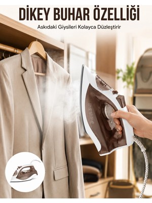 Marsilyan Kahverengi Buharlı Ütü 2200W Sürekli Buhar 120 G Şok Buhar