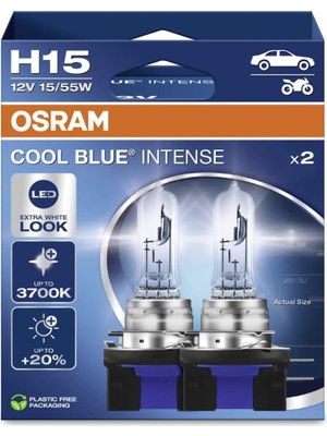 Osram H15 Cool Blue Intense Halojen Ampul, 12V 15/55W, 3700K Ekstra Beyaz LED Görünüm, 2 Adet