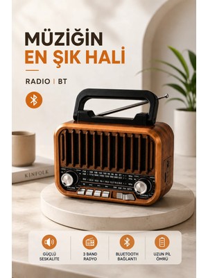 teknokutum Nostaljik Radyo Tws Destekli Bluetoothlu Ahşap Dekorasyonlu Tüm Bluetooth Cihazlarla Uyumlu