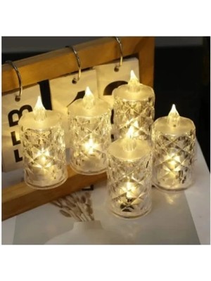 Colezium LED Mum Şeffaf Kristal LED Mum Pilli Alevsiz Çay Mumu Düğün Doğum Günü Ortam Işığı Mini