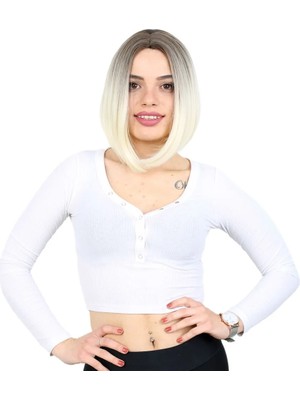 Colezium Kahkülsüz Düz Kısa Fiber Sen Peruk / Küllü Kahve / Platin Ombreli