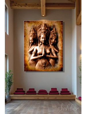 Şehber Kanvas Tablo Dikeytekli  Spa Merkezi Yogo Meditasyon Budizm Apsara Gökyüzü Dansçıları 2757