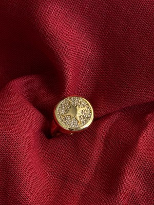 Triya Wear Studio Triya Wear Studıo - 316L Çelik Kadın Zirkon Taşlı Yıldız Yüzük- Gold Renk Ayarlanabilir Çelik-Şövalye Tasarım