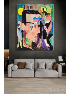 Şehber Dikey Kanvas Tablo Tekli Ev Kafe Ofis Ernst Ludwig Kirchner'in 1928 Tarihli Otoportre Eseri 2775