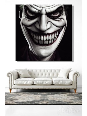 Şehber Kare Kanvas Tablo Tekli Ev Kafe Ofis Siyah Beyaz Joker Karakteri Tasviri Dijital Sanat 2751