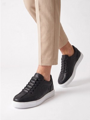 Dropland Erkek Hakiki Deri Günlük Sneaker Ayakkabı - Siyah