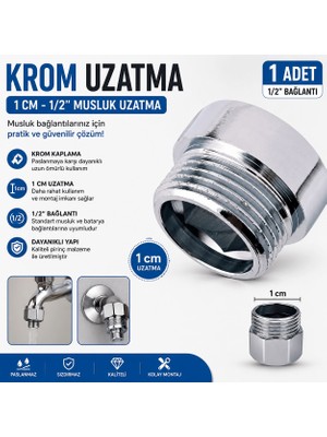 Freed Tools 1/2" Krom Musluk Uzatma 1 cm – Pirinç Krom Kaplama Musluk Bağlantı Uzatma Aparatı (1 Adet)