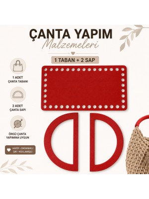 Major Hobi Çanta Yapım Seti Dikdörtgen Çanta Tabanı ve 2 Adet Çanta Sapı 20X11 cm Kırmızı