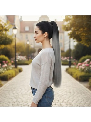 Colezium Lastik Tokalı At Kuyruğu Düz / Siyah / Gri Ombre